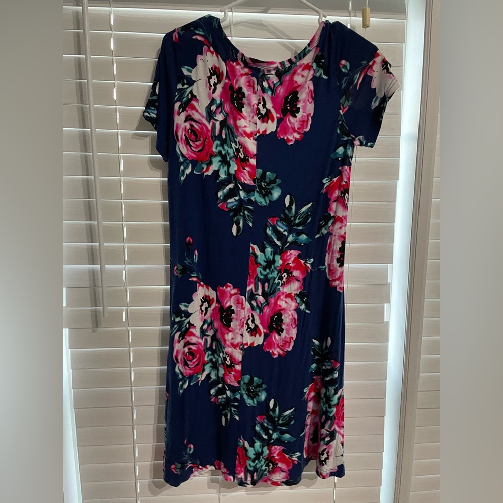 Blue and pink knit floral dress that is perfect for any occasion!